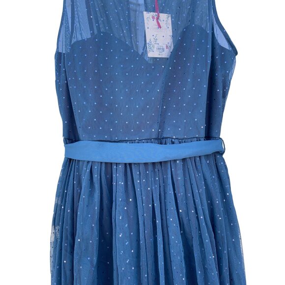NWT Lauren Conrad Teal Blue Tulle Fit & Flare Dress Foil Dot Size 8 Snow White - Picture 6 of 14
